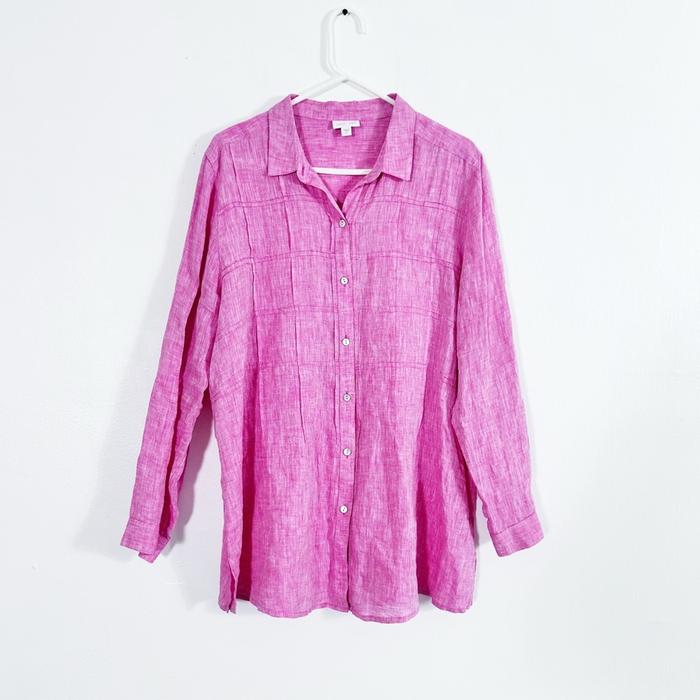 J Jill Love Linen Shirt Women's Size XL Button Up Tunic Long Sleeve Pink Linen